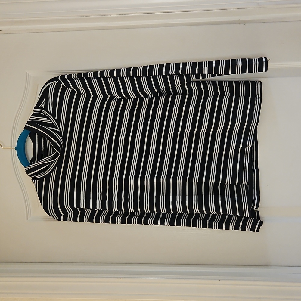 Talbots Black and White Striped Long Sleeve Top